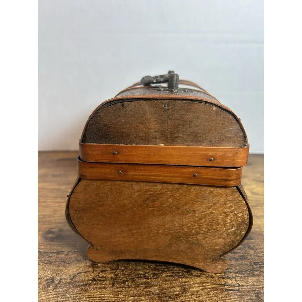 Vintage Treasure Chest Wooden Faux Croc Metal Accent Trinket Box Decorative